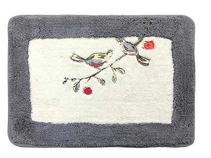 Kridhay Natura Life Indirugs Living Cotton Embroidery Soft, Machine Washable and Anti Slip bathmat (40 X 60 cm, Charcoal)