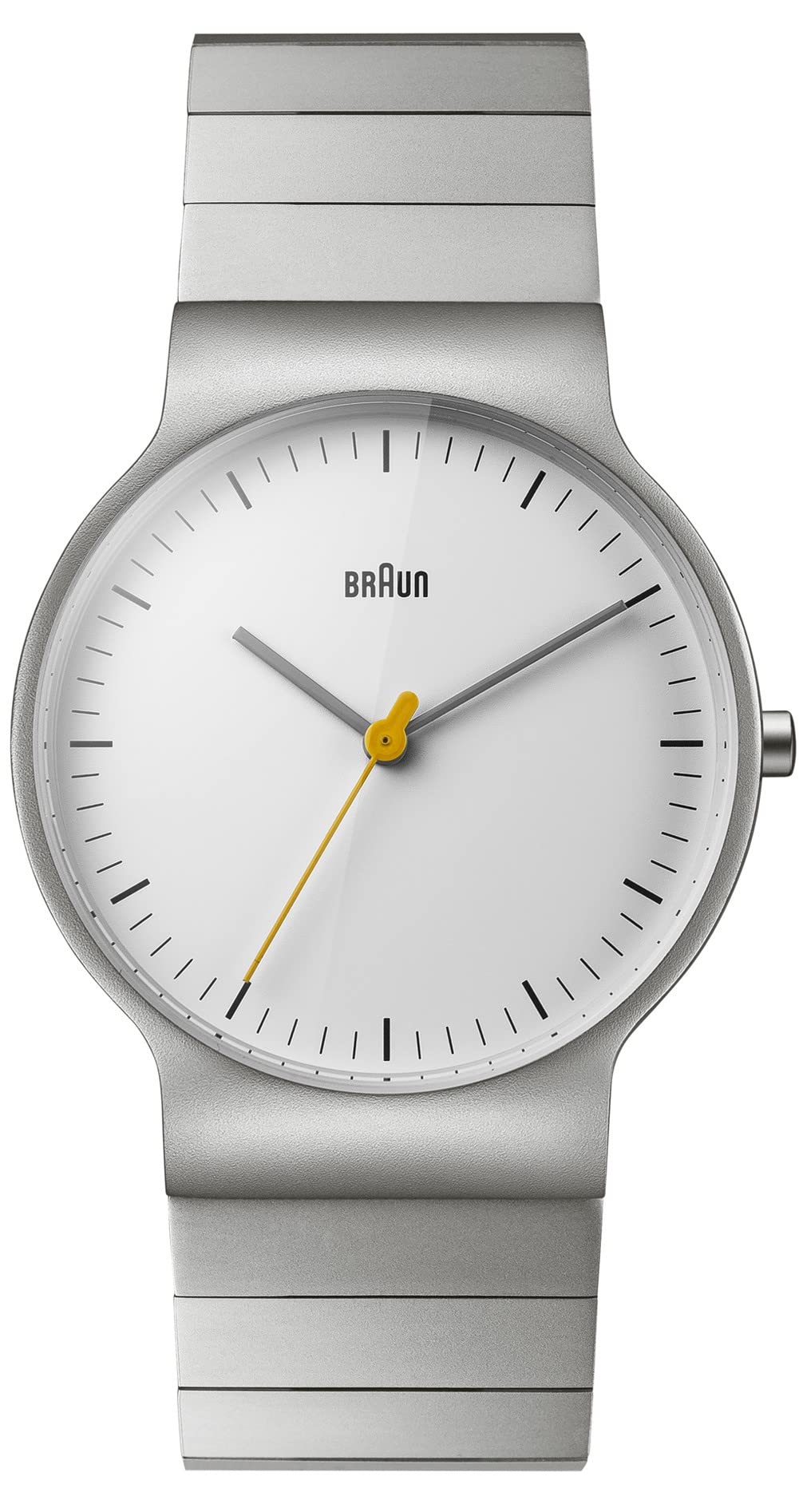 Braun Men's Quartz Watch with White Dial Analogue Display and Silver Stainless Steel Bracelet BN0211SLBTG
