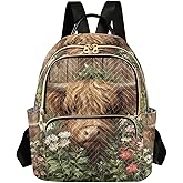 ZRYSMY Quilted Fashion Backpack Purse Highland Cow Flower Board for Women – Mini Shoulder Backpack for Travel