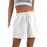 RoseSeek Women's Knot Front Wide Leg Beach Shorts High Waisted Casual Lounge Shorts Summer Bottoms