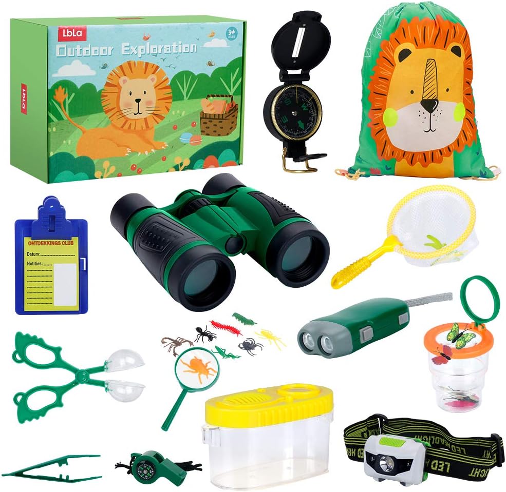 LBLA Outdoor Explorer Set 27 pc - Nature Exploration Kit Children Outdoor Games Mini Binoculars, Compass, Whistle, Magnifying Glass, Bug Catcher, Headlamp,Adventure, Hiking Educational Toy: Toys & Games