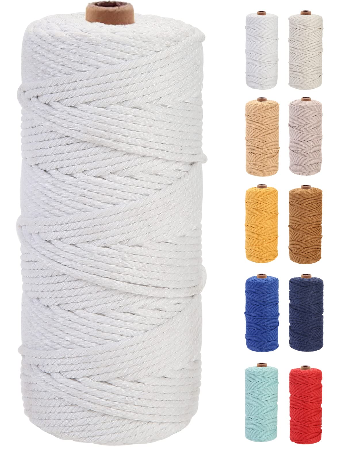 GOHOF Macrame Cord 3mm x 100m - Premium Cotton Rope, 4 Strand Twisted Soft String for Macrame Art, Without Chemicals (White) — image 1