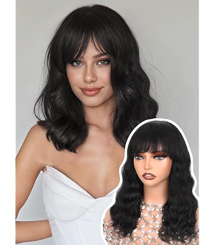 Amazon.com : WIGNEE Natural Wave Wigs with Bangs 100  display picture 2
