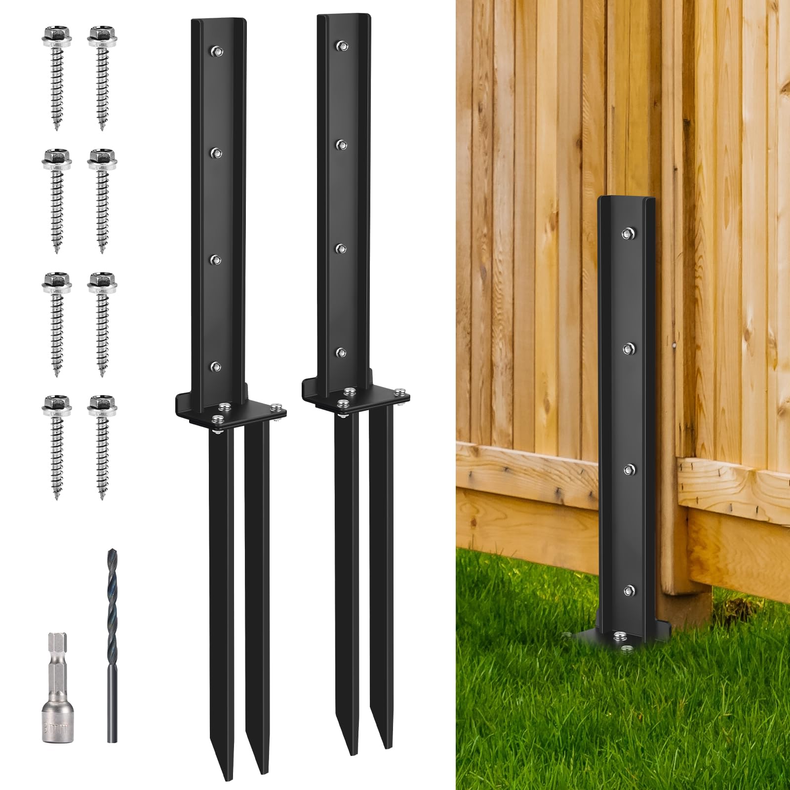 Mua 2 Pack Fence Post Anchor Kit, Heavy Duty Steel Fence Post Repair ...