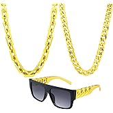 KIDOFLY Hip Hop Rapper Costume Kits 80s 90s Rapper Accessories Outfit Big Chunky Plastic Fake Gold Chain Necklace Twist Leg Punk Sunglasses for Men Women Party Supplies