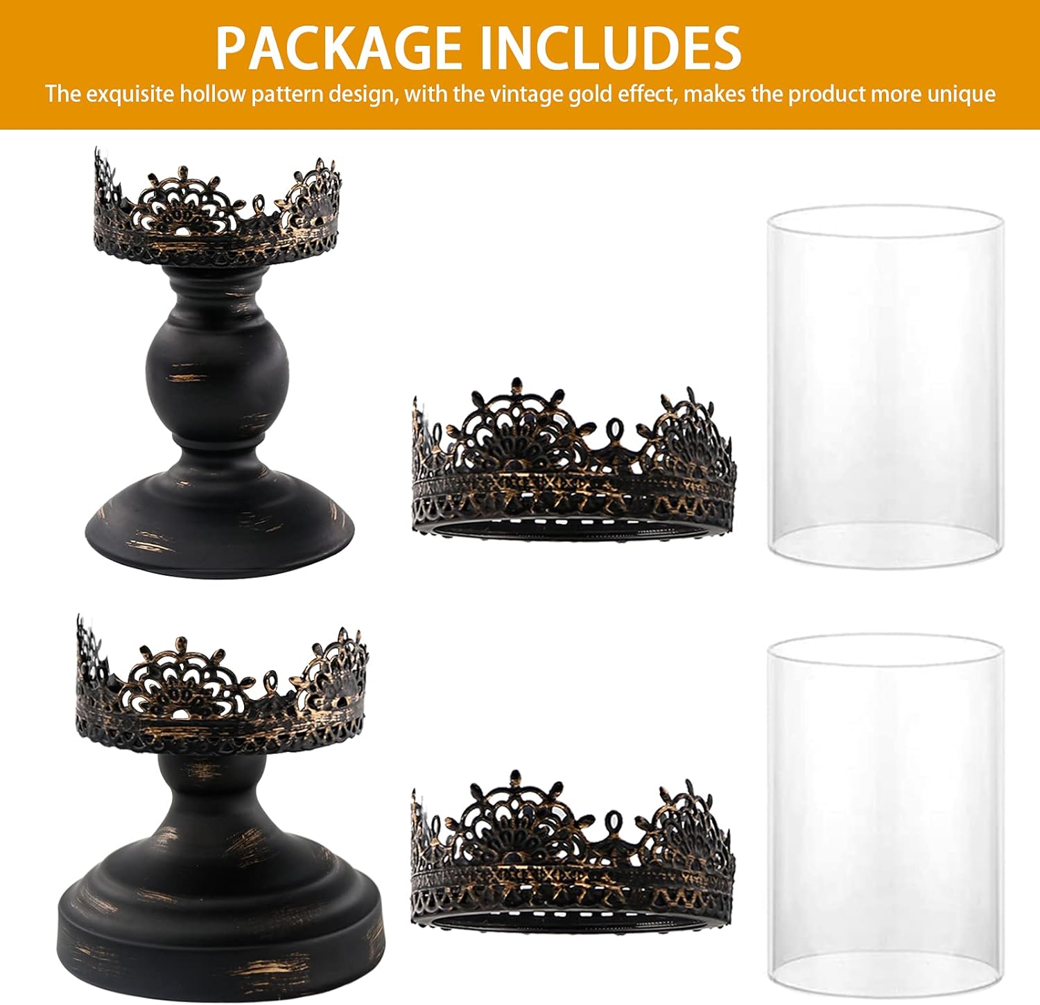 Newthinking Hurricane Candle Holders, Set of 2 Metal Pillar Candle Holders with Glass Cover for Home, Wedding, Candlelight Dinner Decoration: Kitchen & Dining