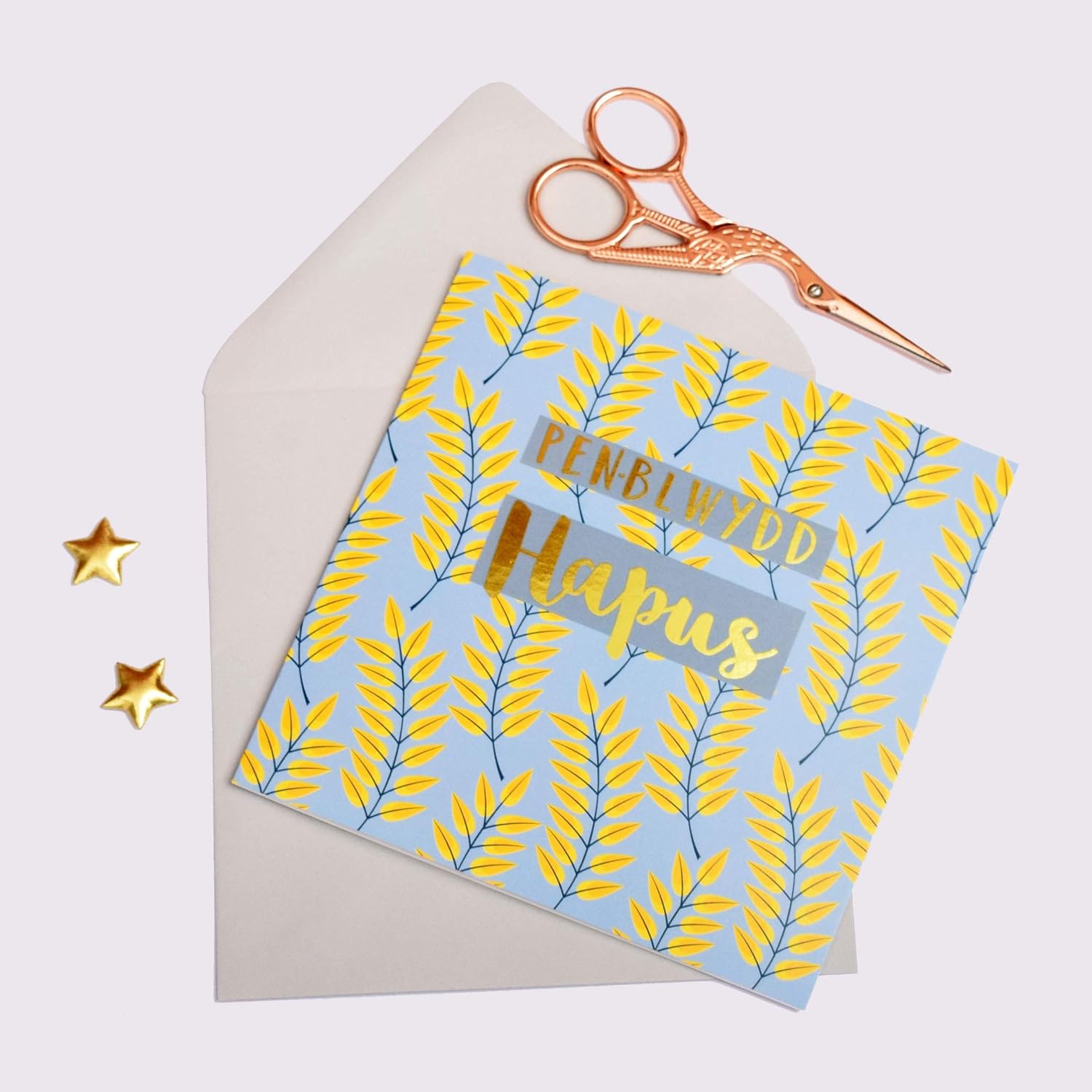Claire Giles Greeting Cards, Welsh Happy Birthday Card, Penblwydd Hapus, Leaves Design Birthday Greeting Card - Image 3