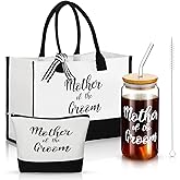 Zubebe 3 Pcs Bride Gifts for Bachelorette Party Bridal Shower Wedding Gift Set Include Glass Cup Canvas Tote Bag Makeup Bag