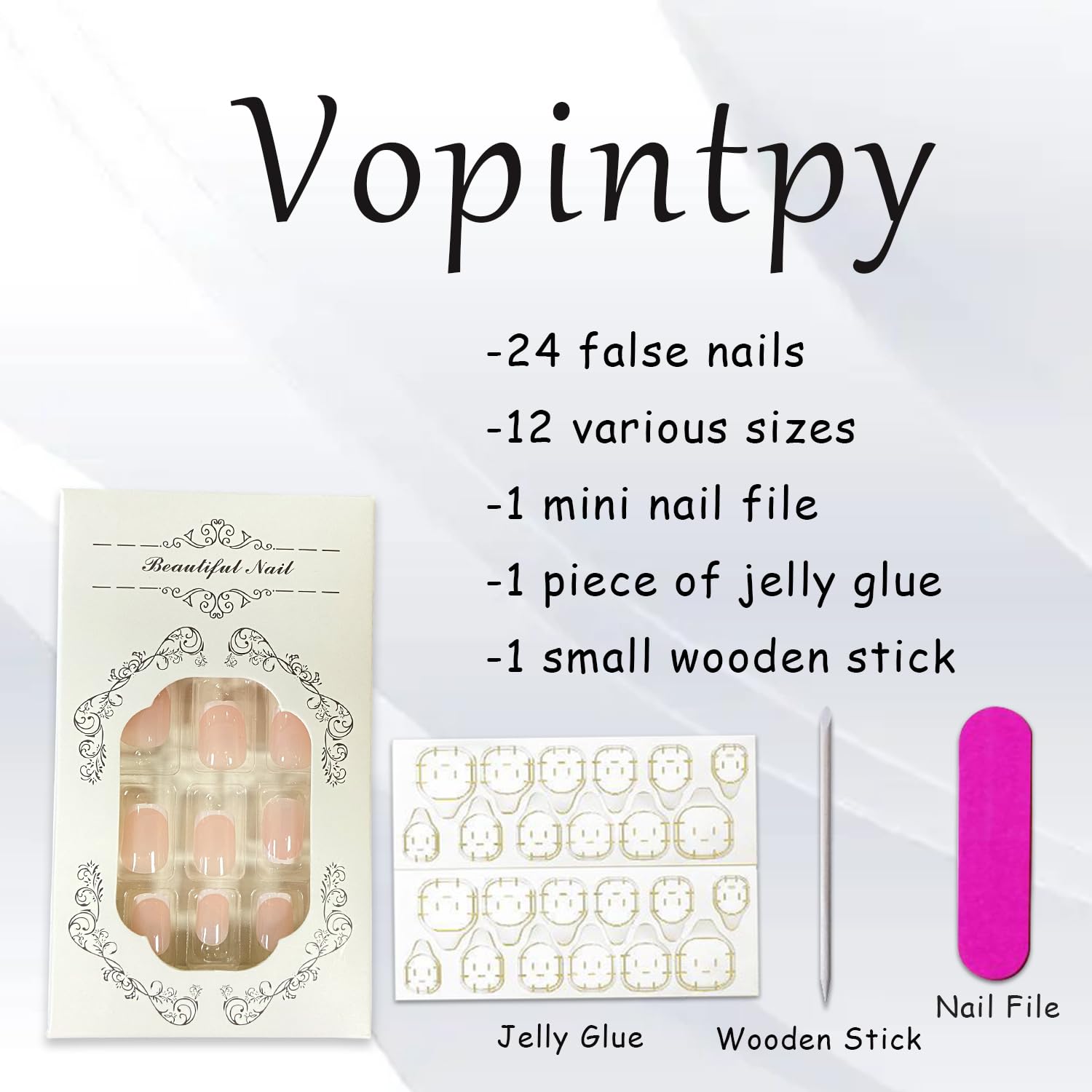 White French Tip Press on Nails Short Square Fake Nails Mirror Acrylic Glue on Nails Reusable Stick on Nails for Women DIY Manicure Design - Image 5