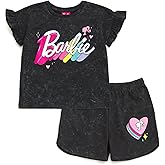 Barbie Girls French Terry T-Shirt and Shorts Outfit Set Toddler to Big Kid Sizes (2T - 14-16)