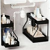 2 PACKS Under Sink Organizers and Storage with Sliding Drawer, 2-Tier Bathroom Under Sink Shelf Rack, Multi-Functional Cabine