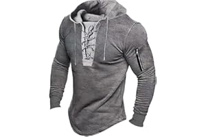 PETCDIM Mens Long Sleeve Tactical Hoodies Sweatshirts Outdoor Military Distressed Retro Lace Up Gym Athletic Hooded Pullover