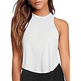 LASLULU Womens Crop Tops Sleeveless Workout Tops Halter Neck Flowy Athletic Shirts Cropped Tank Muscle Tank