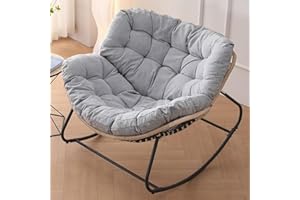 Virplik Outdoor/Indoor Rocking Chair,Papasan Chair,Outdoor Patio Porch Furniture,Rattan Wicker Lounge Chair Indoor,Rocker Egg Chair for Bedroom/Living Room/Porch/Garden/Lawn AAA