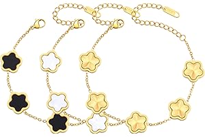 FUNIO 18K Gold Plated Clover Bracelet for Women - Four Leaf Flower Lucky 4 Leaf Link Bracelet Jewelry Gift for Women Van Cleef