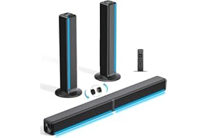 GEOYEAO TV Sound Bar, Soundbar with RGB LED Lights & 2.1CH Bluetooth Speaker Surround System, 180W Surround Sound, AUX/Optical/HDMI ARC Home Theater Speaker, 2 in 1 Detachable for Smart TV/Projector/Gaming/PC