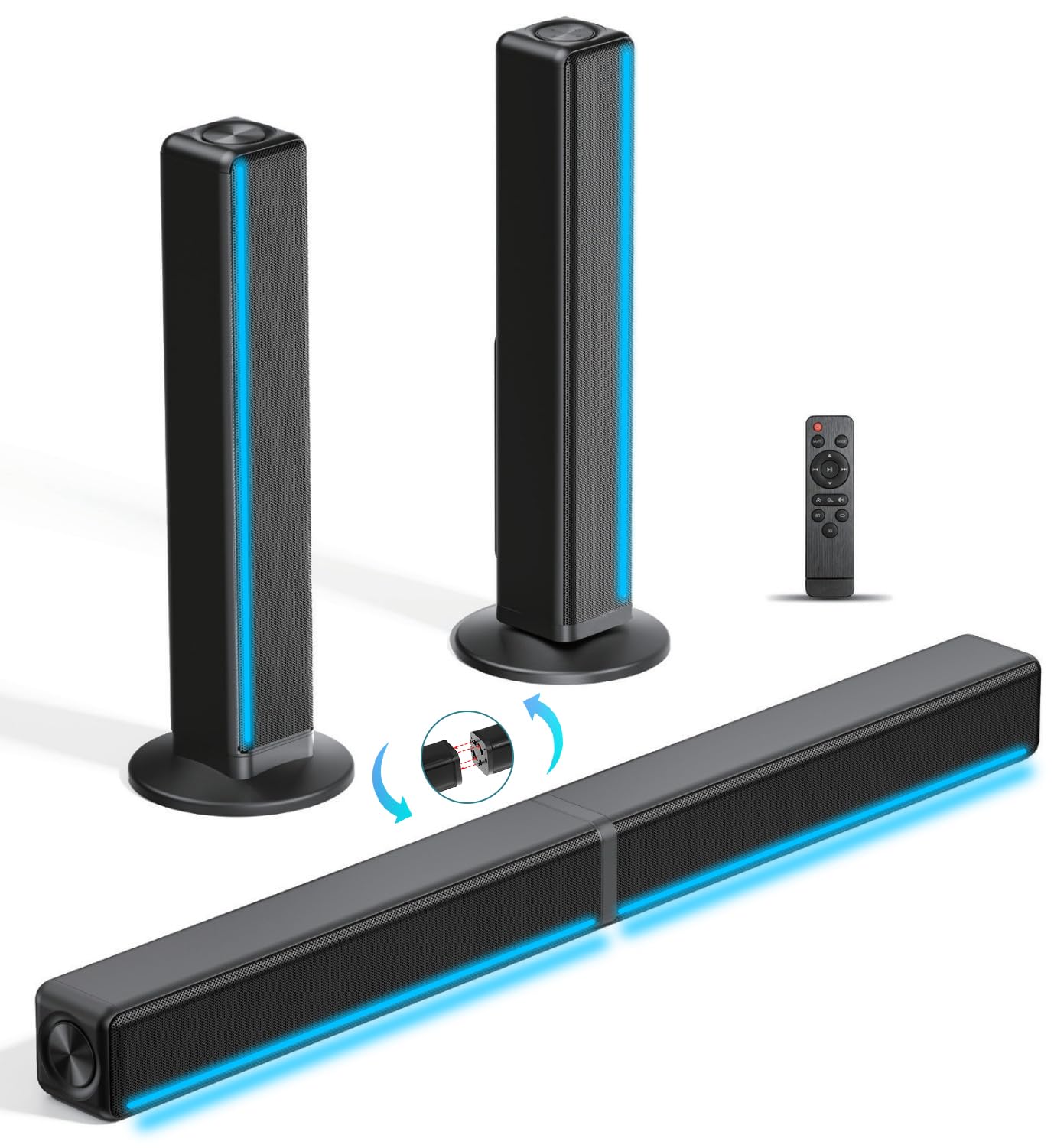 Photo 1 of TV Sound Bar, Soundbar with RGB LED Lights & 2.1CH Bluetooth Speaker Surround System, 180W Surround Sound, AUX/Optical/HDMI ARC Home Theater Speaker, 2 in 1 Detachable for Smart TV/Projector/Gaming/PC