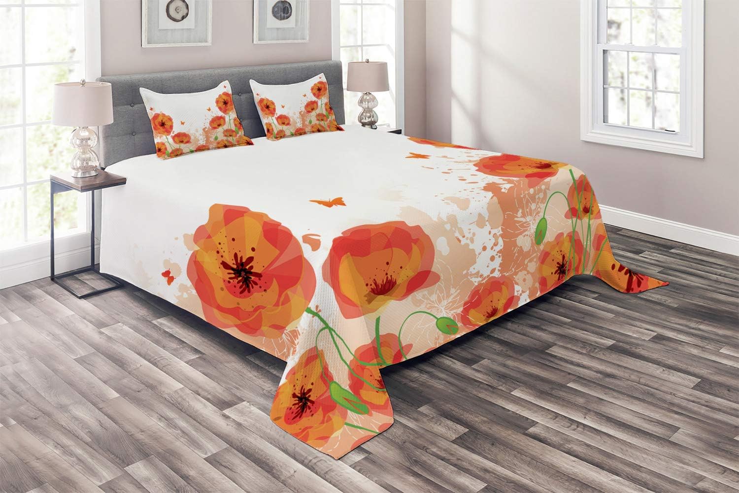 Dekbedden Spreien Orange Quilted Bedspread Pillow Shams Set Poppy Flower Romance Print Huis Monokl Online