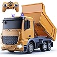 TICTTGA RC Dump Truck for 5 Year Old Boys - Remote Control Construction Truck Toy With LED Lights, 2.4Ghz - Gifts for Kids Age 4-7