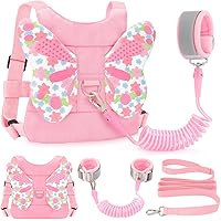 Toddlers Leash + Anti Lost Wrist Link Child Kids Safety Harness Kids Walking Wristband Assistant Strap Belt for Girl Pink (Bu