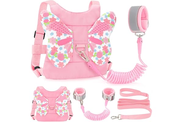 Toddler Leash Anti Lost Wrist Link, Butterfly Kids Safety Harness with 49 Steel Wires for Girls, Walking Wristband Belt for B