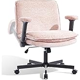 Morkprism Criss Cross Chair with Flip-Up Arms and Lockable Wheels, Plush Fabric Cross Legged Office Desk Chair,Wider 125°Tilting Adjustable Swivel Computer Chair for Home, Apartment, Bedroom,Pink