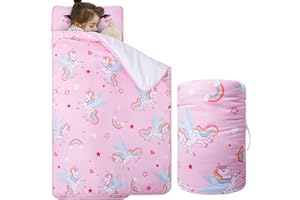CHEF CURRY Unicorn Nap Mats for Preschool Daycare Toddler Nap Mat for Girls Daughter Kids Nap Mat with Pillow and Blanket - Birthday Gifts for Kids Granddaughter Kindergarten Travel Napping,50"x20"