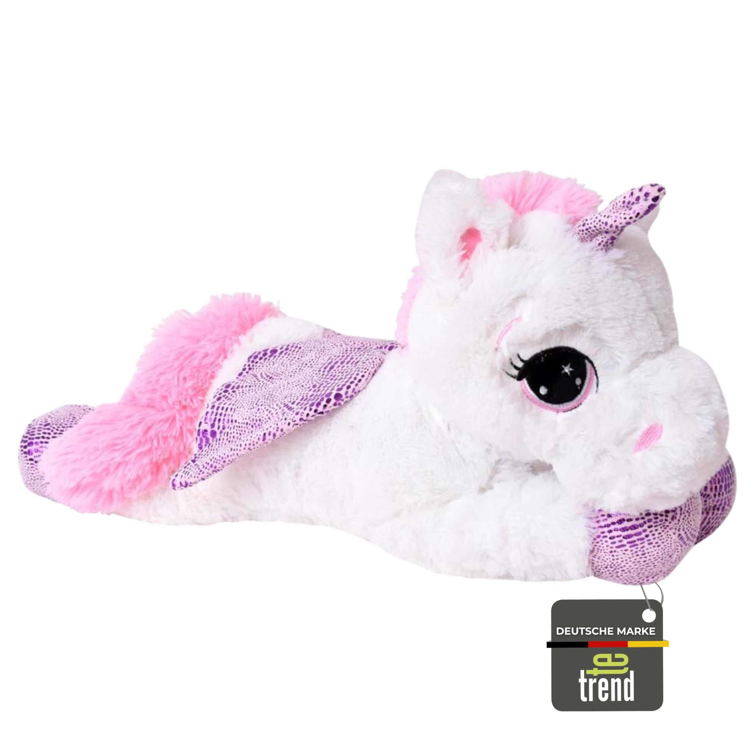 TE-Trend Plush Horse Horse Unicorn Unicorn Cuddly Toy Lying 45cm Purple glitzerhorn Big Eyes White