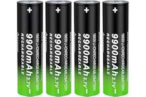 BENKIA 1￵￵8￵￵￵￵6￵￵￵￵5￵￵0 Rechargeable Battery 3.7 Volt L￵￵￵￵ith￵￵￵￵iu￵￵￵￵m 9￵￵9￵￵00mAh Large Capacity Flat Top for Flashlights Headlamps (4 Pack)