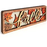 Vintage Fall Leaves Decorations for Office Home Table Mantel Shelf Desk | 4x12 Inch Wooden Farmhouse Thanksgiving Decor, Rustic Orange Happy Fall Tabletop Decoration, Autumn Maple Leaf Signs (Leaf)