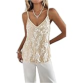 SweatyRocks Women's Sequin Tank Top Sexy Deep V Neck Sparkly Sleeveless Rave Party Night Out Tops