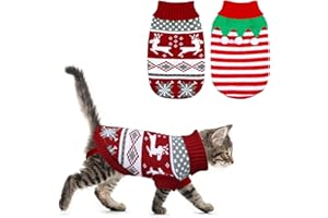 GOYOSWA 2 Pack Cat Christmas Sweater, Winter Knit Cat Sweaters Warm Coat Clothes Reindeer Snowflake Elf Christmas Sweater Outfit for Cats Kitten Puppy S