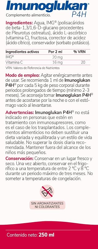 P4H Jarabe 250ml | 250ml | Complemento Alimenticio con Vitamina C para Fortalecer las Defensas de Niños para los más Pequeños y Adultos