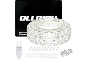 ollrieu 50ft Rope Lights, 360 LED 110V Daylight White 6000K, Waterproof, Indoor/Outdoor, Patio, Flexible, Linkable, Durable
