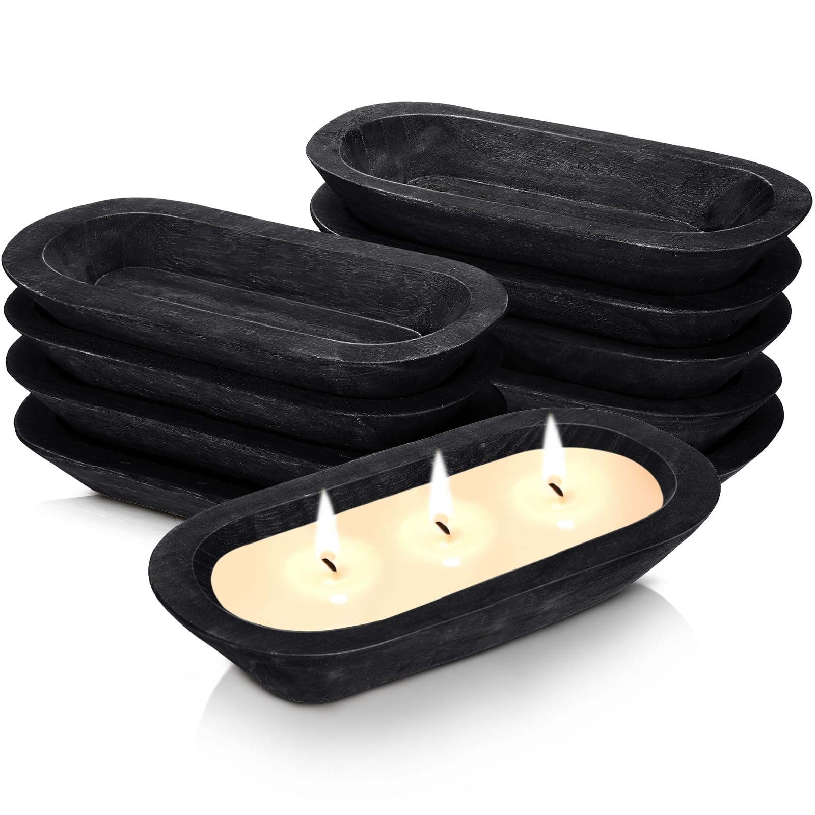 Photo 1 of Nuogo 10 Pack Wooden Dough Bowls Bulk 12.5 Inch Rustic Dough Bowls for Wedding DIY Candle Home Crafts Making Farmhouse Fruits Supplies Decoration(Black)