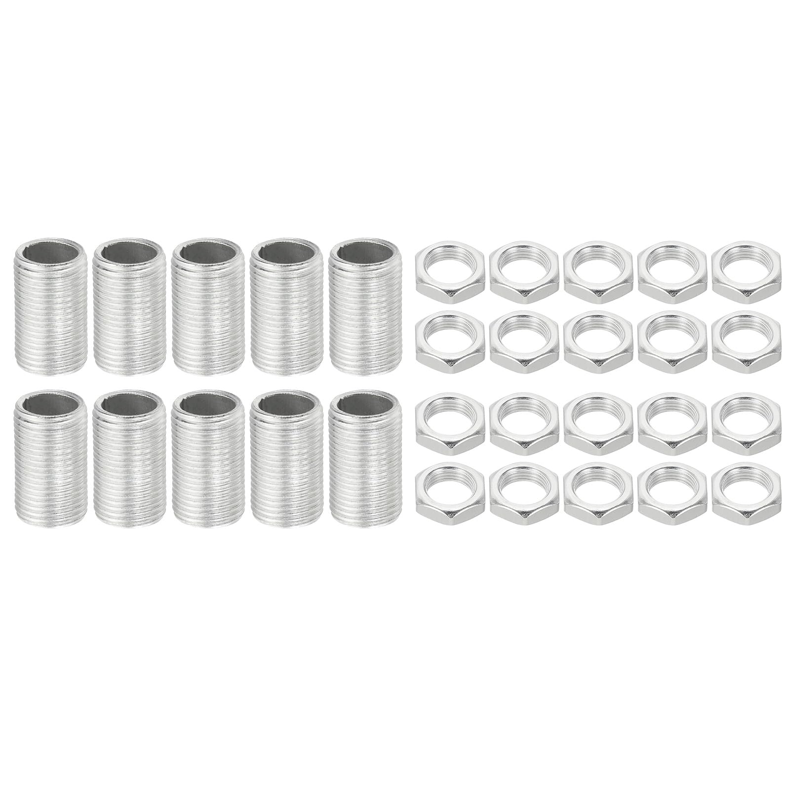 PATIKIL M12 Thread 20mm/0.8" Lamp Pipe Kit with Lock Nuts, 10 Set All Thread Rods Fasteners Hardware for Chandelier Ceiling Light DIY, Zinc Plating