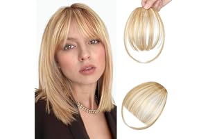 Wodelanle Clip in Bangs, Wispy Bangs Hair Clip,Natrual Fake Bangs Fringe with Temples Hairpieces for Women Clip on Faux Bangs Hair Extensions for Daily Wear Light Blonde Mix Bleach Blonde