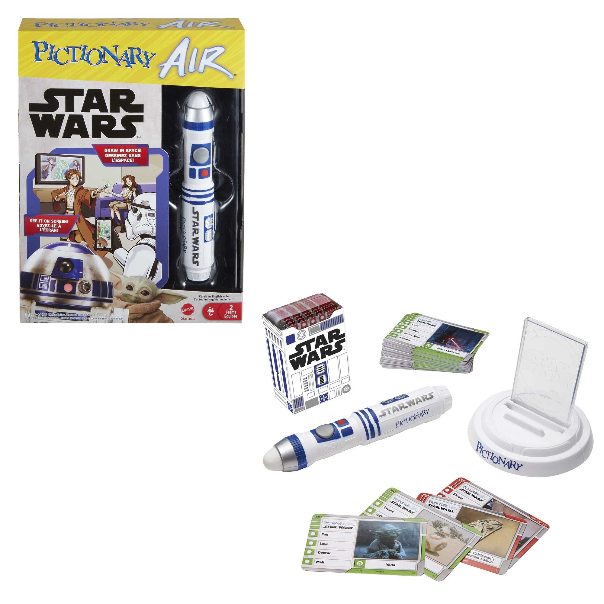 Pictionary Air Star Wars Family Drawing Game for Kids and Adults with R2-D2 Lightpen and Two Levels of Clues, HHM48