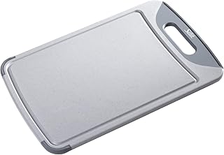 Silit Schneidebrett, 38 x 25 cm rechteckig, Kunststoff, Tranchierbrett mit Saftrillen, praktischer Griff, spülmaschinengeeignet, klingenschonend