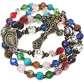 Beautiful Basilica Window Crystal and Stone Rosary Beads for Women With Miraculous Medal Centerpiece - Catholic Gifts - Rosarios Catolicos Para Mujer - Rosario Regalos