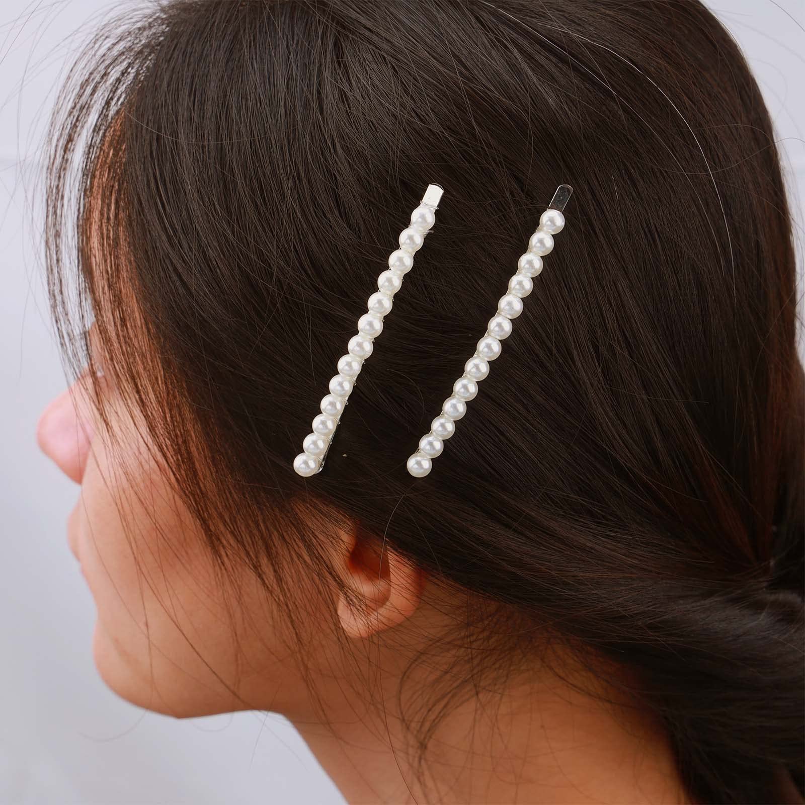 Aneneiceera Boho Pearl Hair Clip Pin Vintage Pearl Bobby Pins Retro Pearl Hair Barrette Decorative French 2Pcs Hair Pins Wedding Hair Accessories Daily Wearing for Women and Girls (Silver)