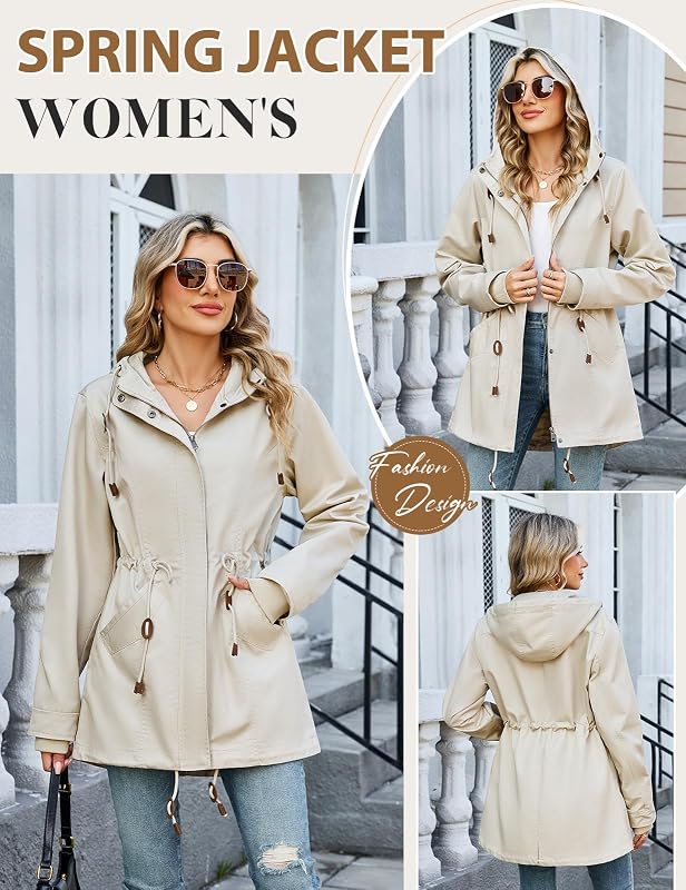 Chaqueta de Entretiempo Mujer con Capucha y Cintura Ajustable