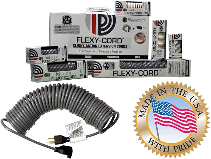 FlexyCord® MultiPack 8 10 15 20 & 45 Ft Coiled Extension Power Cord, Extension Cords Amazon