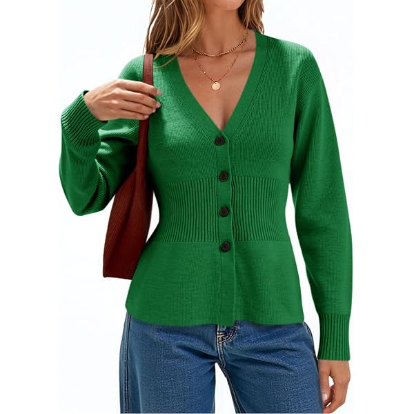 Veatzaer Women's V-Neck Knit Sweater – Long Sleeve, Peplum Hem, Casual Pullover For Fall & Winter