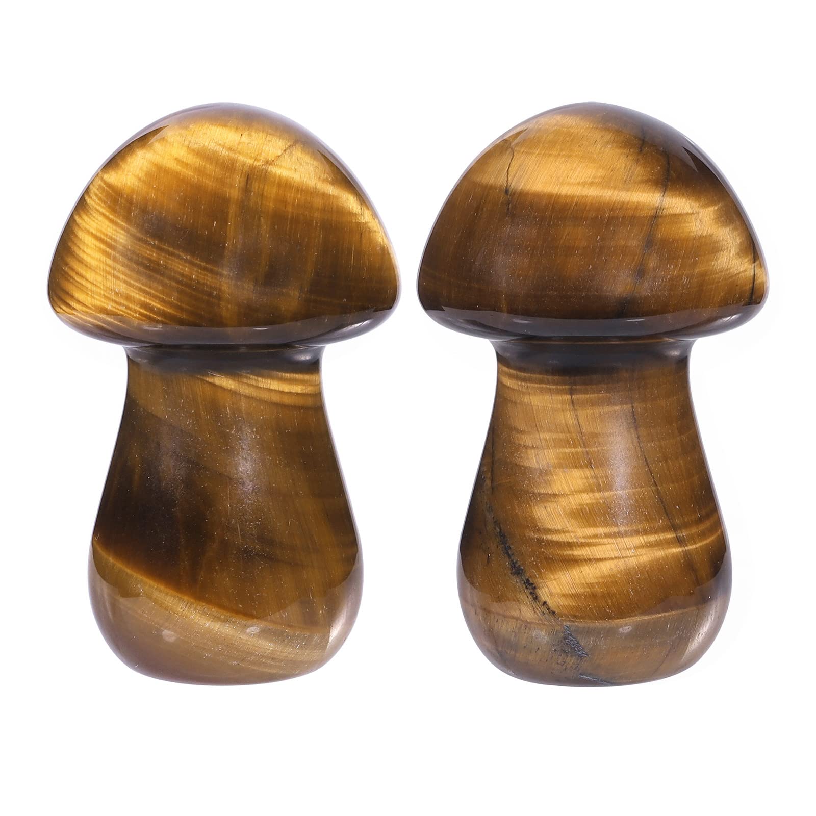 Nupuyai 2pcs Tiger's Eye Mini Crystal Stone Statue Carved Quartz Mashroom Decor, Energy Healing Polished Stone Figurine