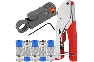 Coaxial Cable Crimper Tool Kit, Wire Stripper Tool Professional Coaxial Compression Tool Safe Coaxial Wire Stripper with 5 F 