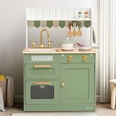 ROBUD Wooden Play Kitchen Set for Kids, Pretend Play Kitchen Toy Set | with Golden Faucet, Sink, Oven, Stove, Cabinet, Vintage Style, Gift for Boys &amp; Girls Ages 3+ (Green)