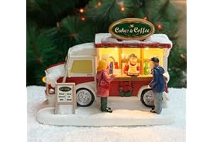 MOMENTS IN TIME Christmas Village Cakes and Coffee Food Truck Lighted LED Street Vendor Scene Battery Operated Holiday Tabletop Décor Hand-Painted Polyresin Collectible Gift Ready Tabletop Display