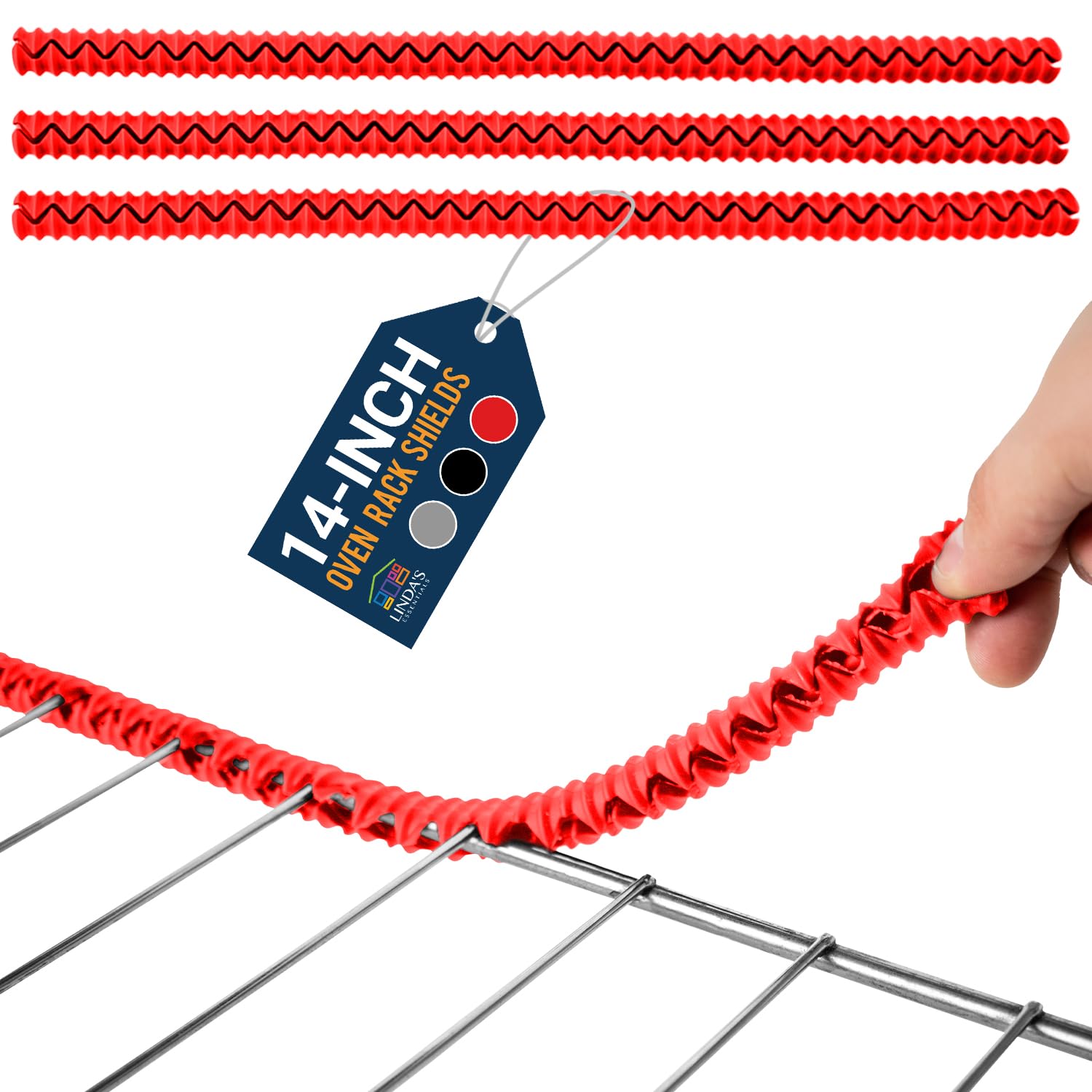 Photo 1 of Silicone Oven Guards for Racks by Linda’s Essentials (3 Pack) - Heat-Resistant Rack Protectors Shield, Prevents Burns & Scars, Easy to Fit Design, Must-Have Kitchen Safety 14 Inches Long (Red)