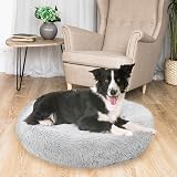 Enjamoy Plush Donut Dog Bed Grey 80cm Calming Round Self-W warming view 5